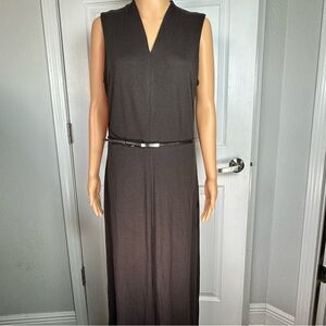 Talbots Sleeveless Black Maxi Dress‎ M Belted V-Neck Solid Stretch Career Travel